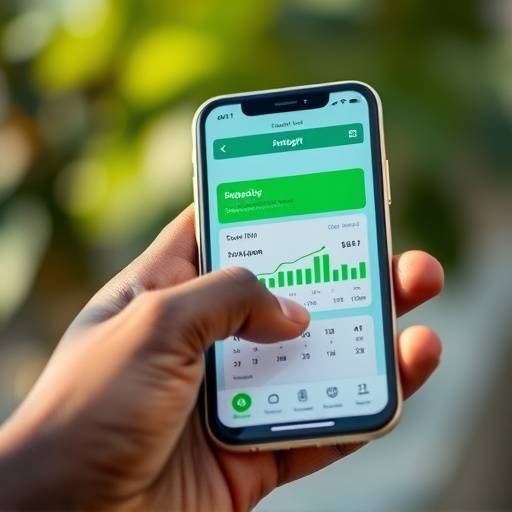 Close-up of a hand using a budgeting app on a smartphone in Kampala, illustrating expense tracking