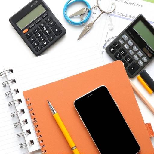 Various budgeting tools, including a notebook, a calculator, and a smartphone with a budgeting app, representing successful budgeting techniques